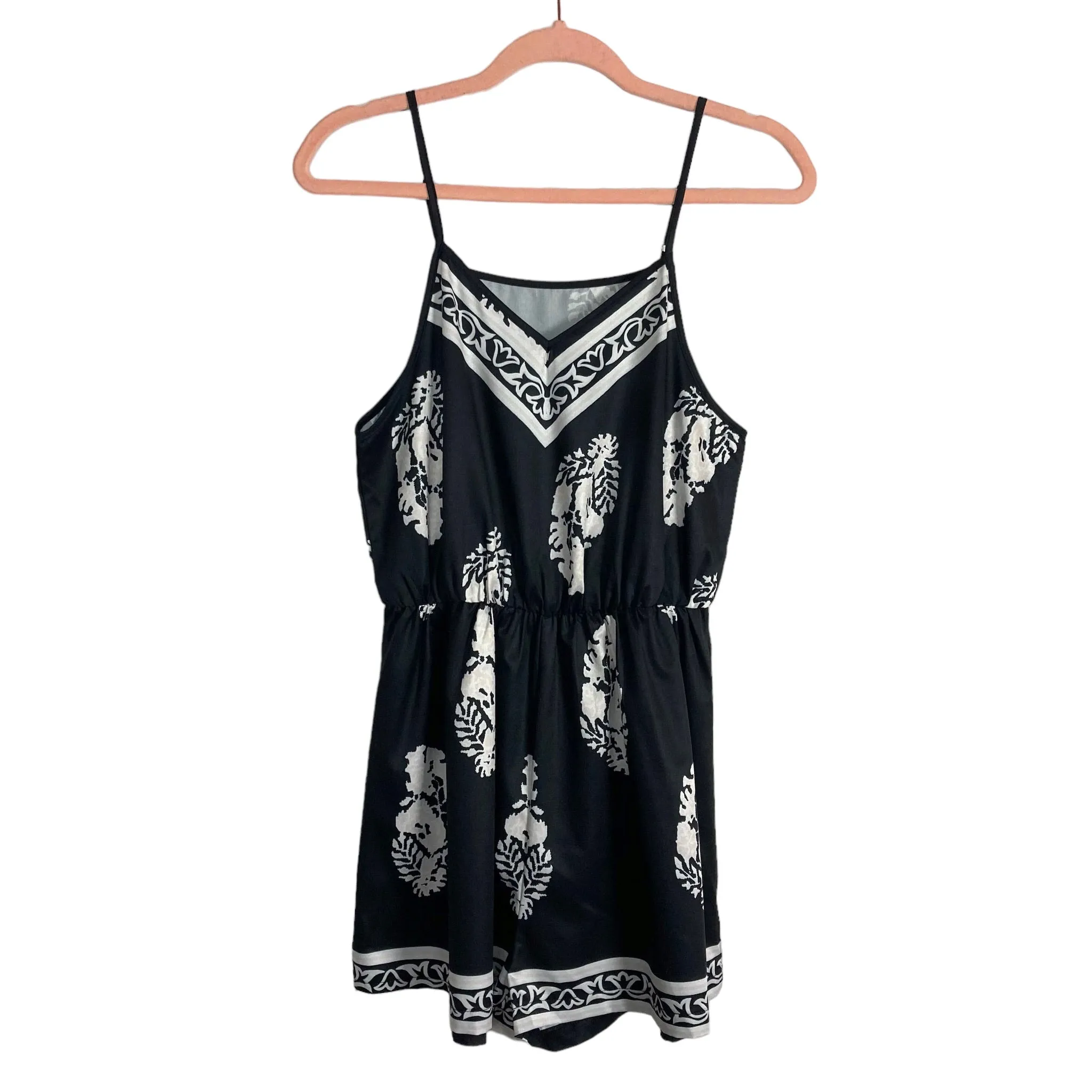 Cupshe Black/White/Beige Patterned Cami Romper- Size S (sold out online)