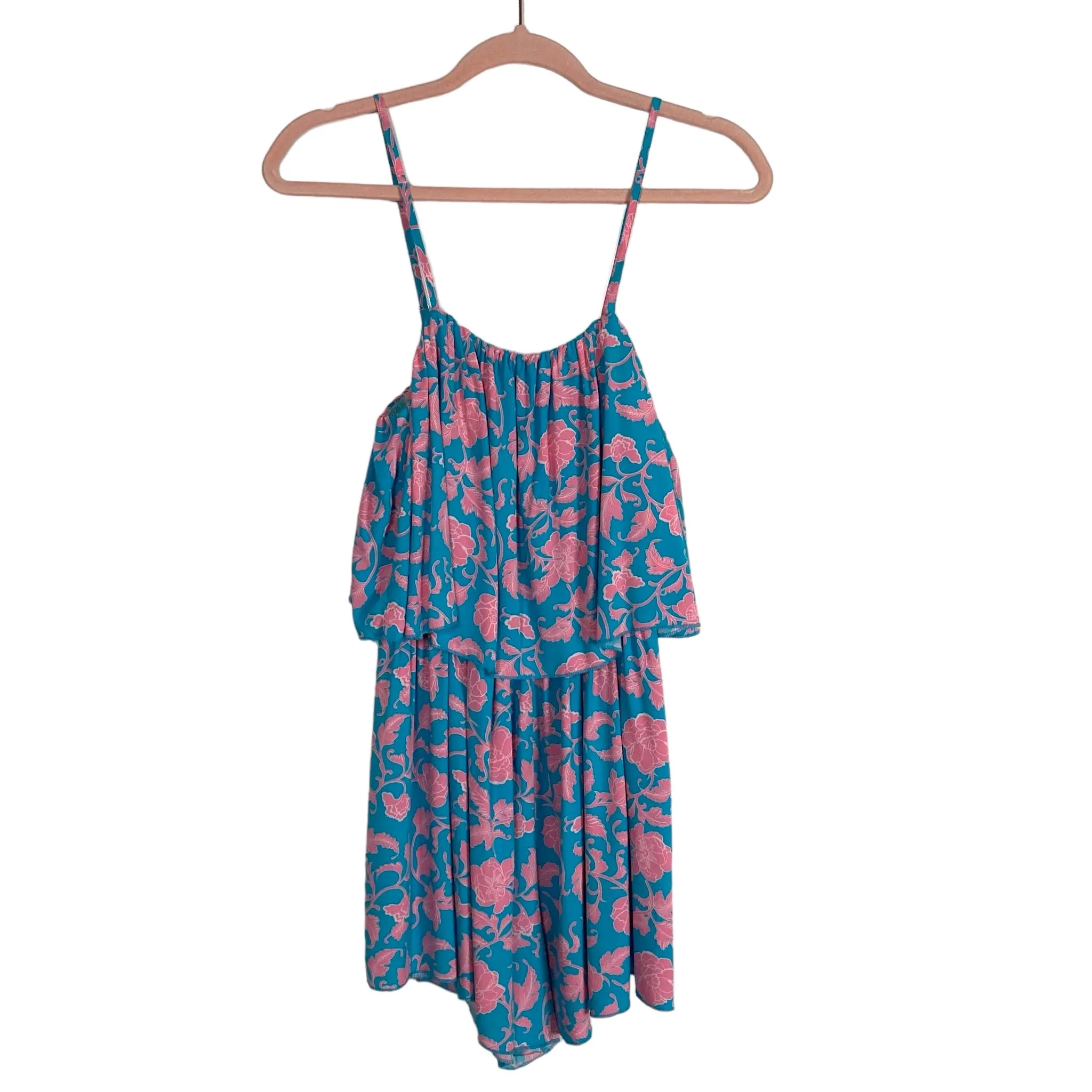 Cupshe Turquoise and Pink Floral Romper- Size S