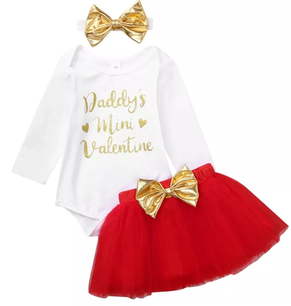 Daddy's Mini Valentine Romper with Tutu and Headband #1000608