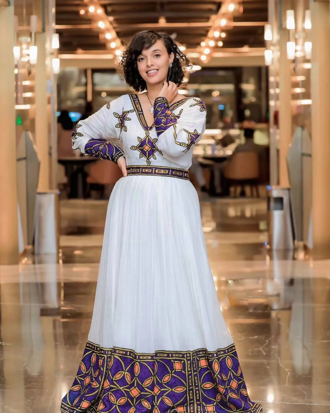 Dark Blue Pattern Habesha Dress Modern Habesha Kemis Ethiopian Dress Style Traditional Habesha Libs