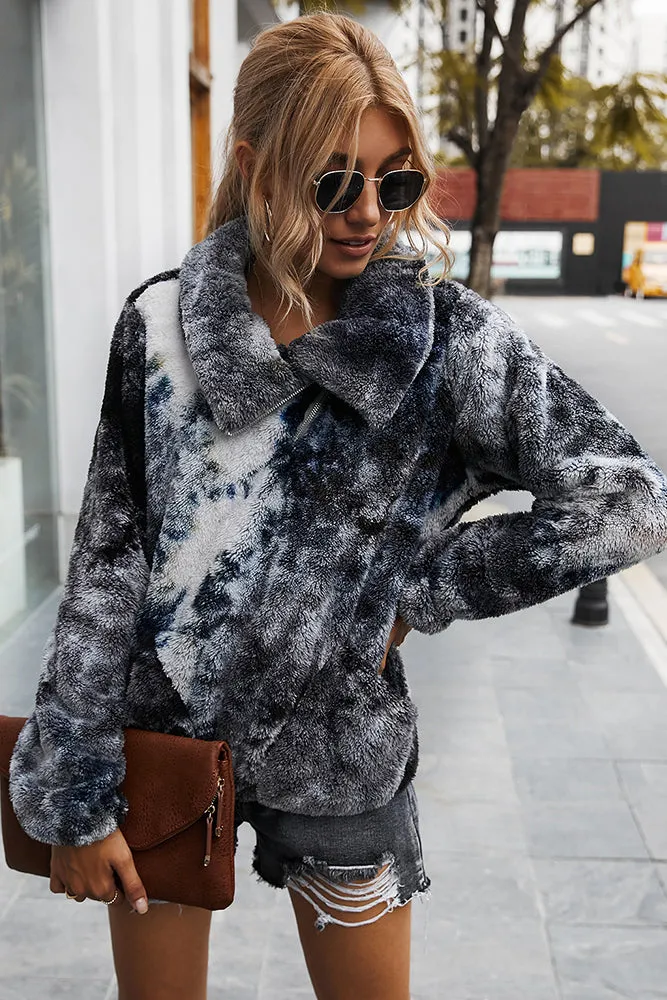 Dark Grey Tie Dye Sweatershirt with Pocket