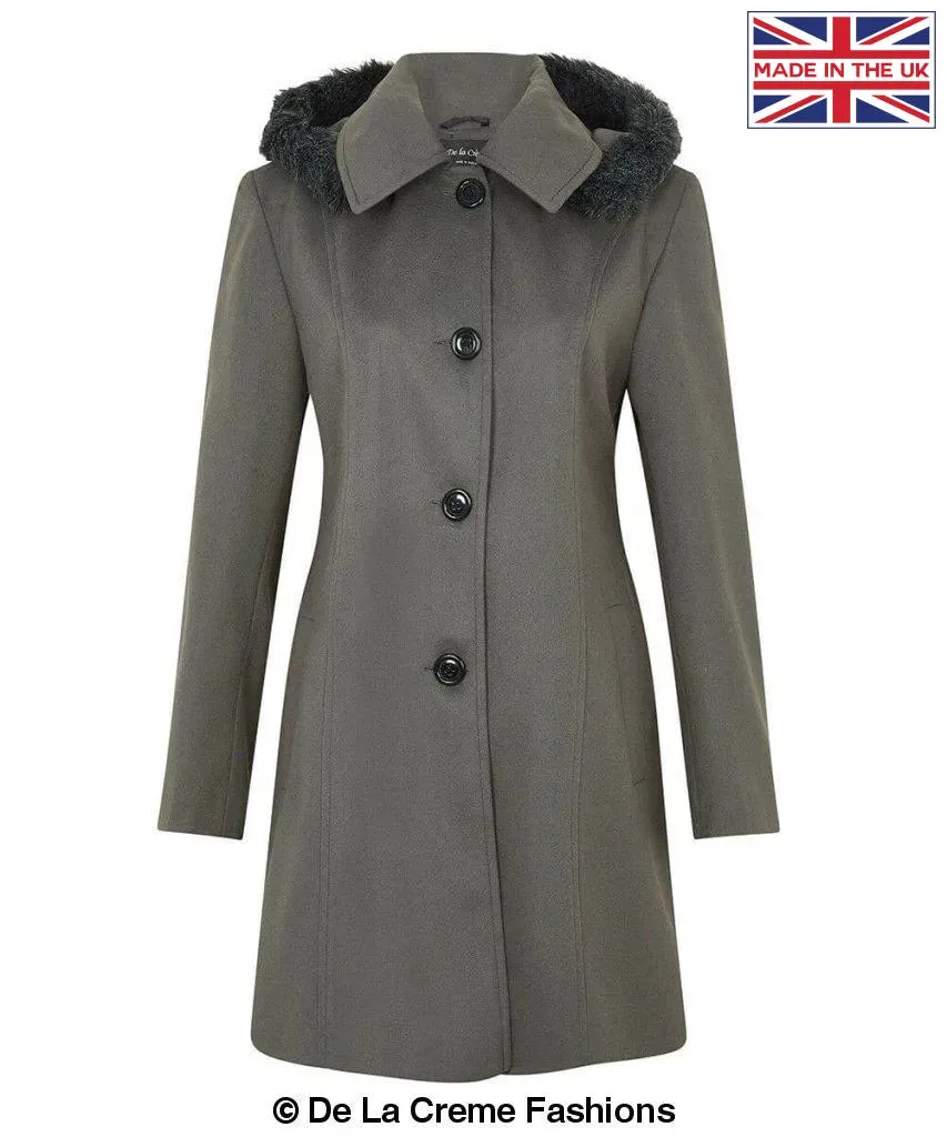 De La Creme - Women's Faux Fur Trim Hooded Coat