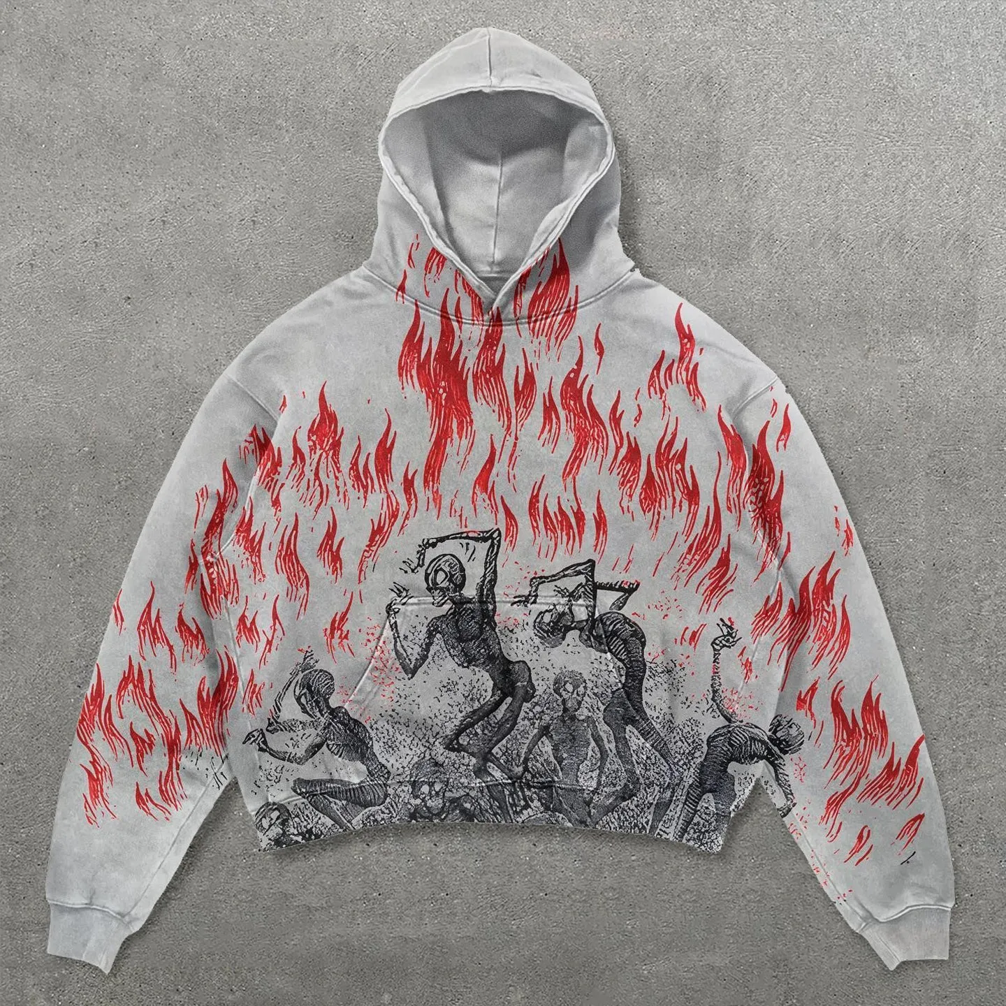 Deep In Flames Print Long Sleeve Hoodies