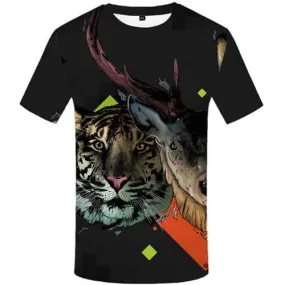 Deer T-shirt Men Tiger Tshirts Cool Animal T-shirts 3d Black Tshirt Anime Geometric T-shirts Graphic Short Sleeve Punk Rock