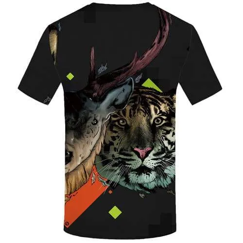 Deer T-shirt Men Tiger Tshirts Cool Animal T-shirts 3d Black Tshirt Anime Geometric T-shirts Graphic Short Sleeve Punk Rock