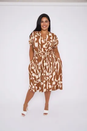 Demi Faux Wrap Dress in Wavy Tan