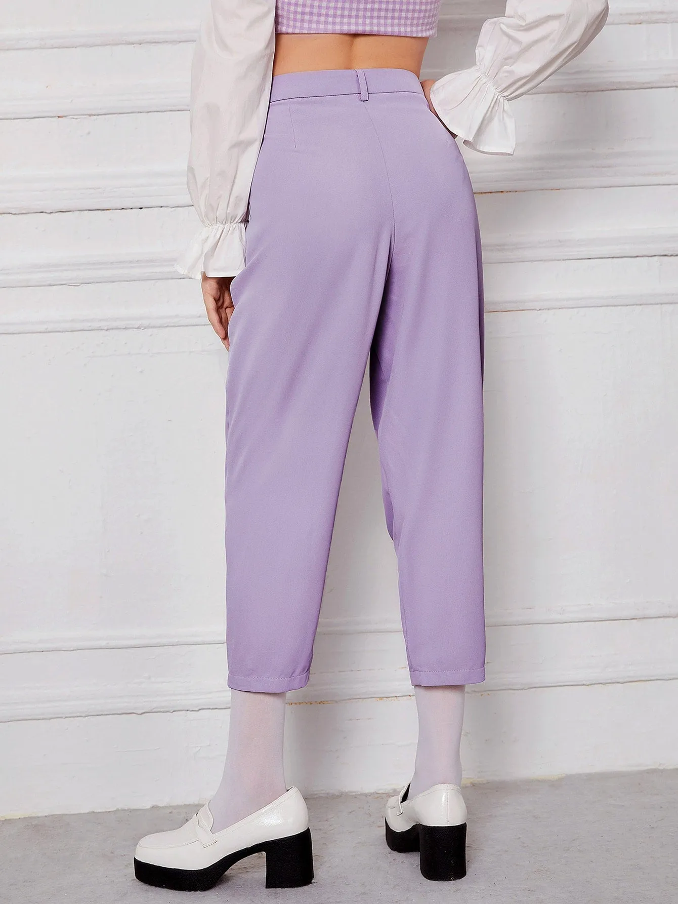 Elegant Plain Zipper High Waist Cropped Women Pants