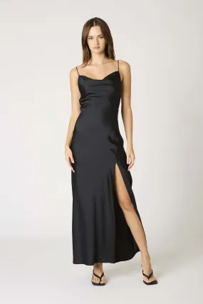 Elodie Cowl Satin Slip Maxi Dress Formal Gown - Black