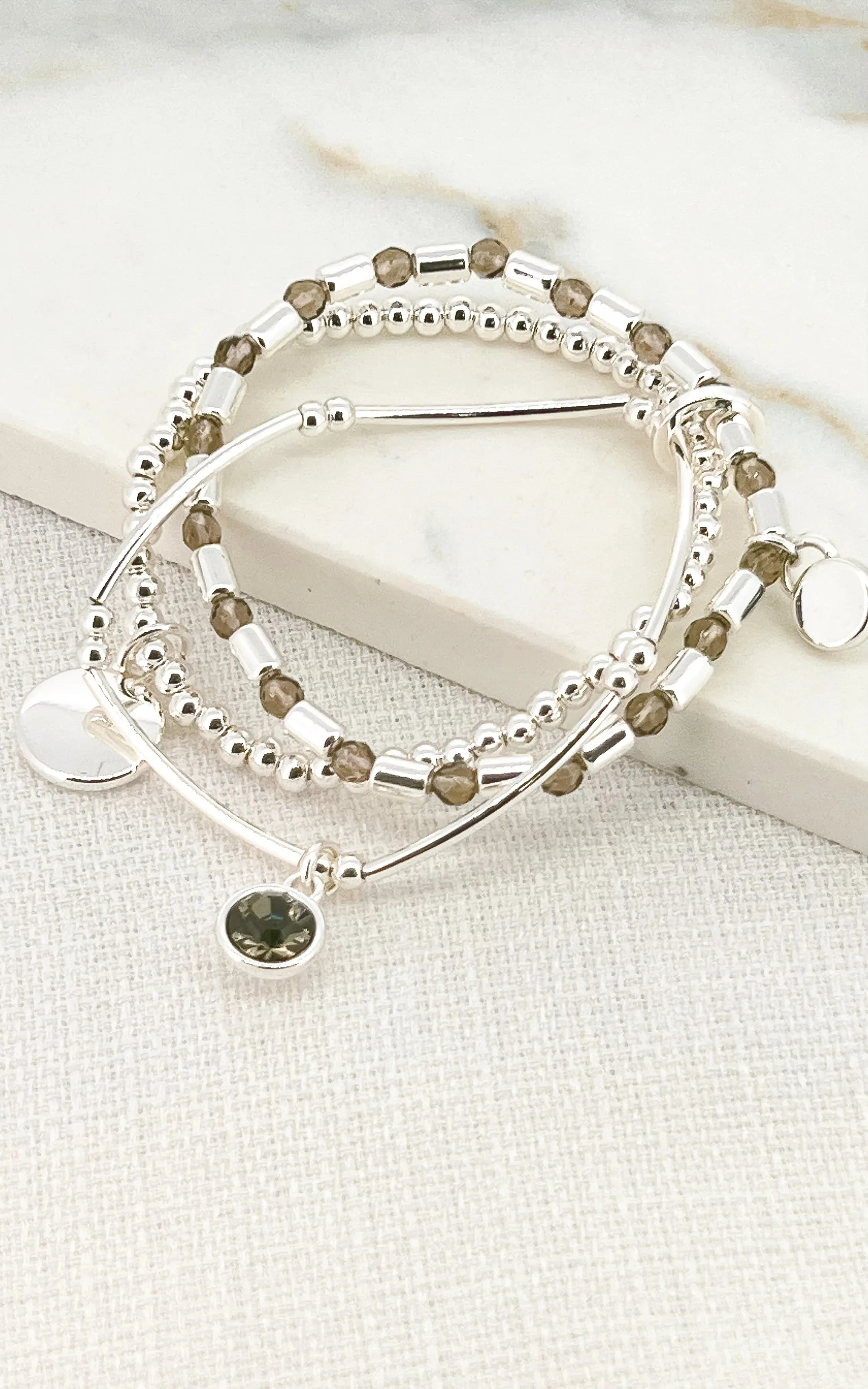 Envy Silver & Grey Triple Layered Bracelet