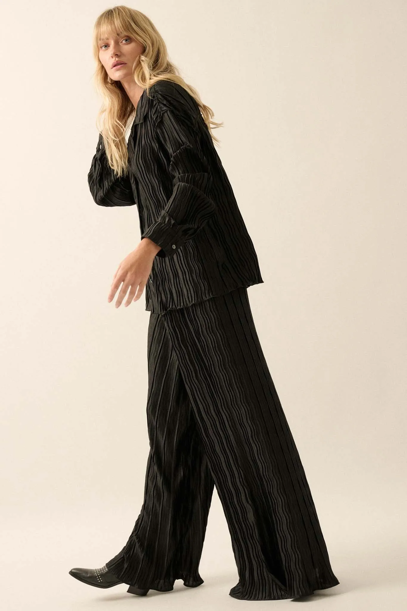 Evening Tide Pleated Wide-Leg Palazzo Pants