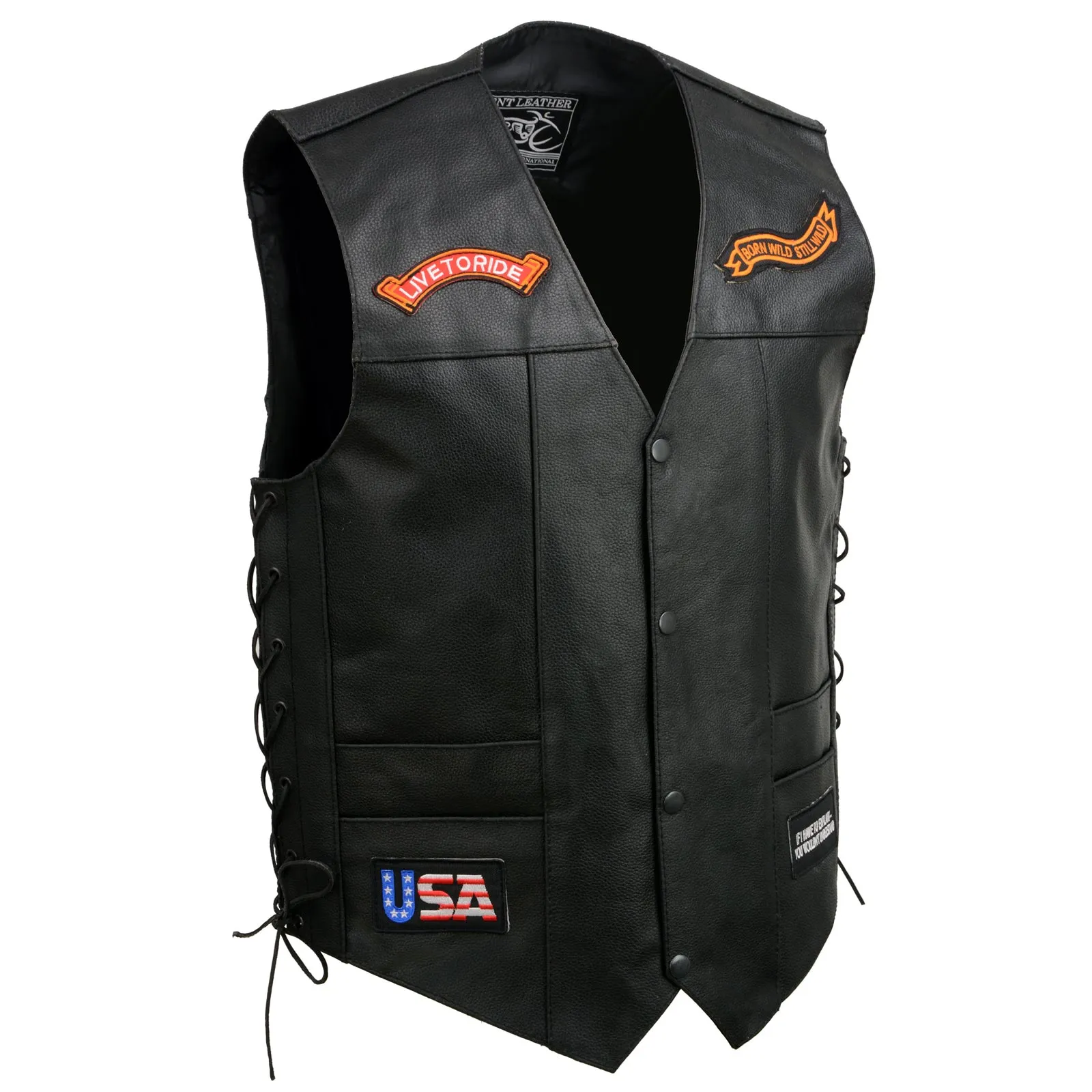 Event Leather Men’s Concealed Carry Motorcycle Vest Black with Patches