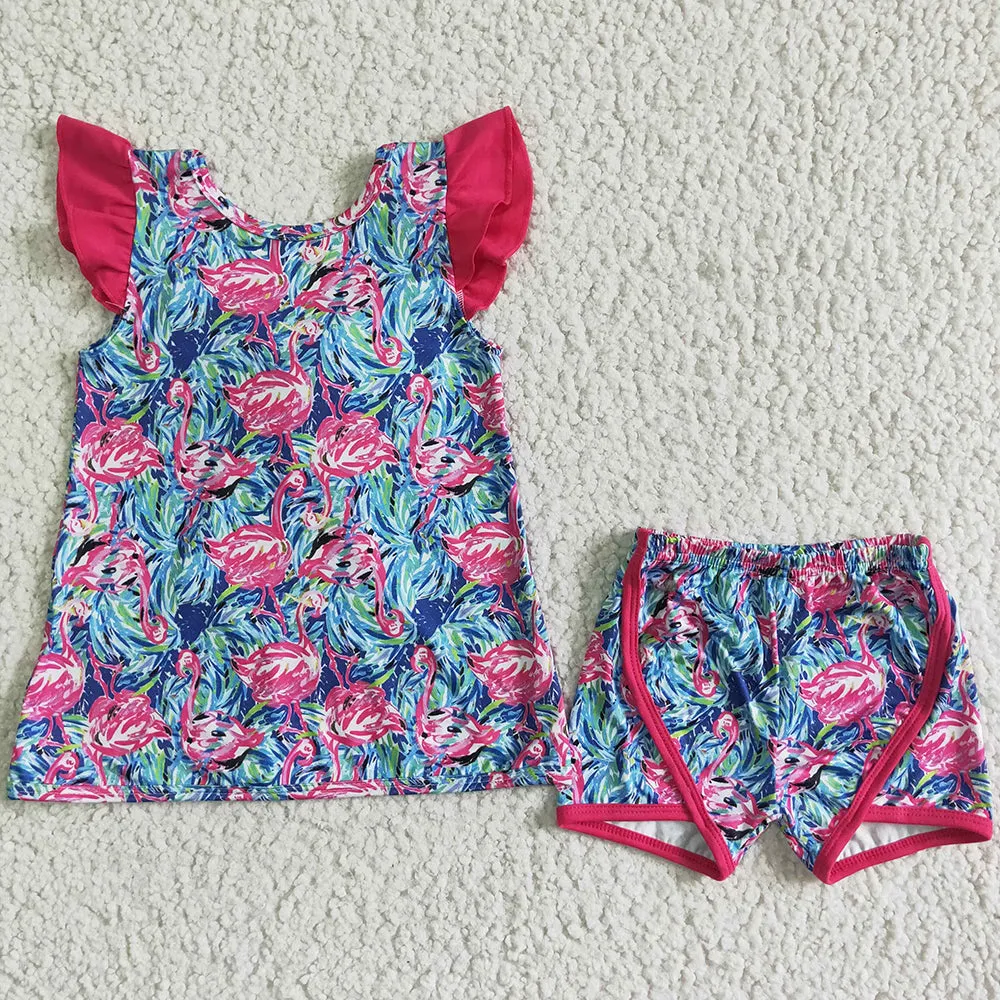 Fashion Kids Girls Clothes Set Flamingo Print Cute Baby Girl Summer Girls Sister Outfits GSSO0101