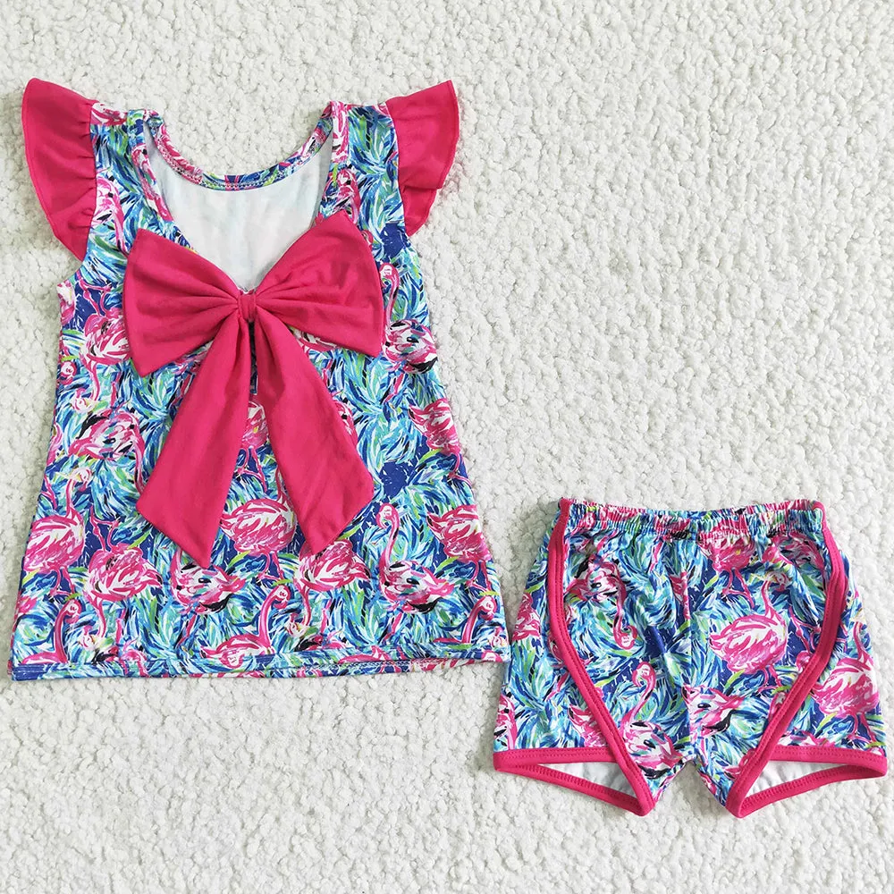 Fashion Kids Girls Clothes Set Flamingo Print Cute Baby Girl Summer Girls Sister Outfits GSSO0101