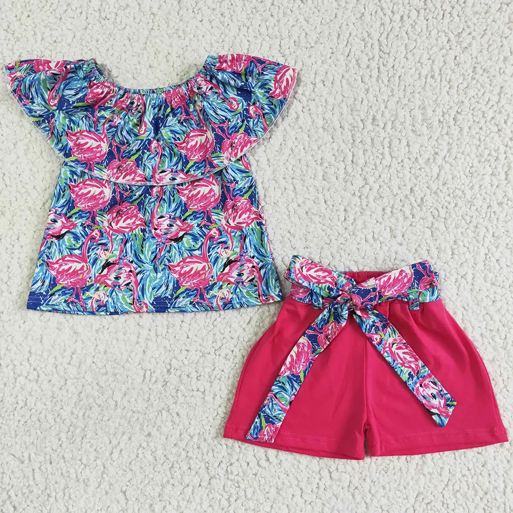 Fashion Kids Girls Clothes Set Flamingo Print Cute Baby Girl Summer Girls Sister Outfits GSSO0101