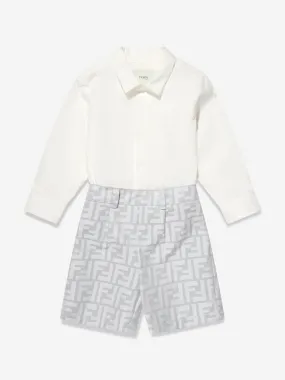 Fendi Baby Boys FF Romper Outfit in Grey