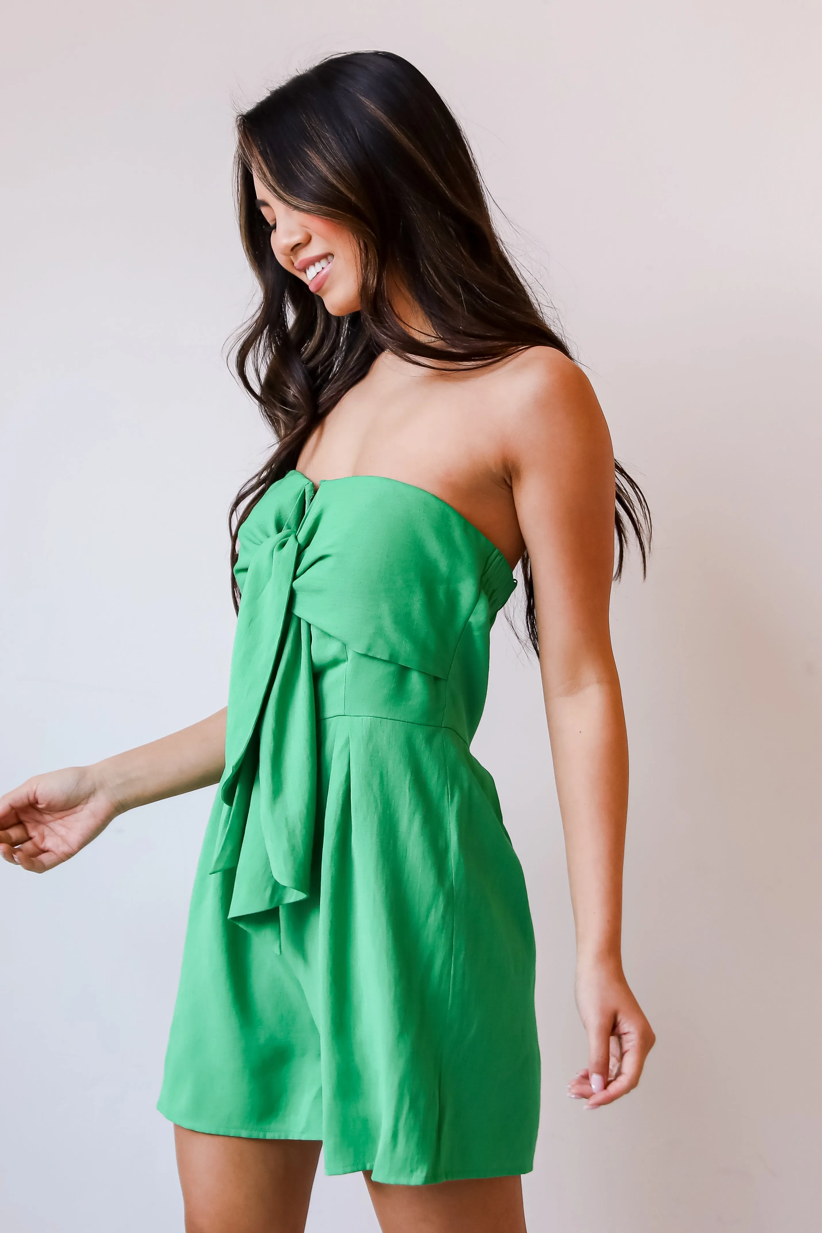 FINAL SALE - Beachside Plans Kelly Green Strapless Romper