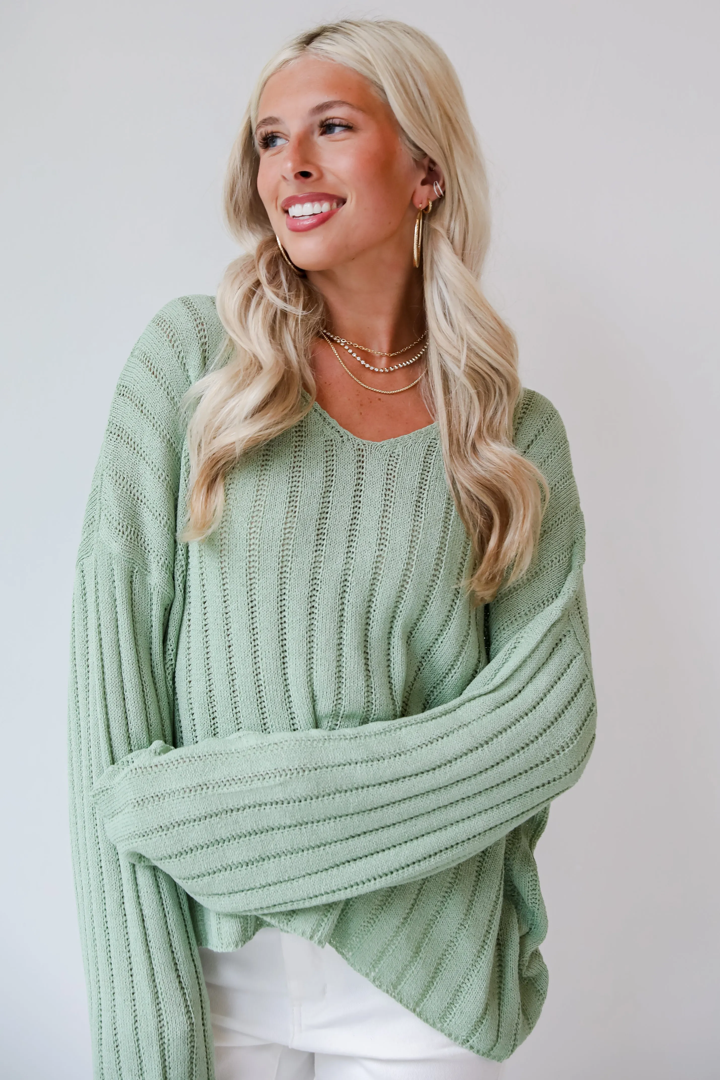 FINAL SALE - Casual Essence Sage Lightweight Knit Top