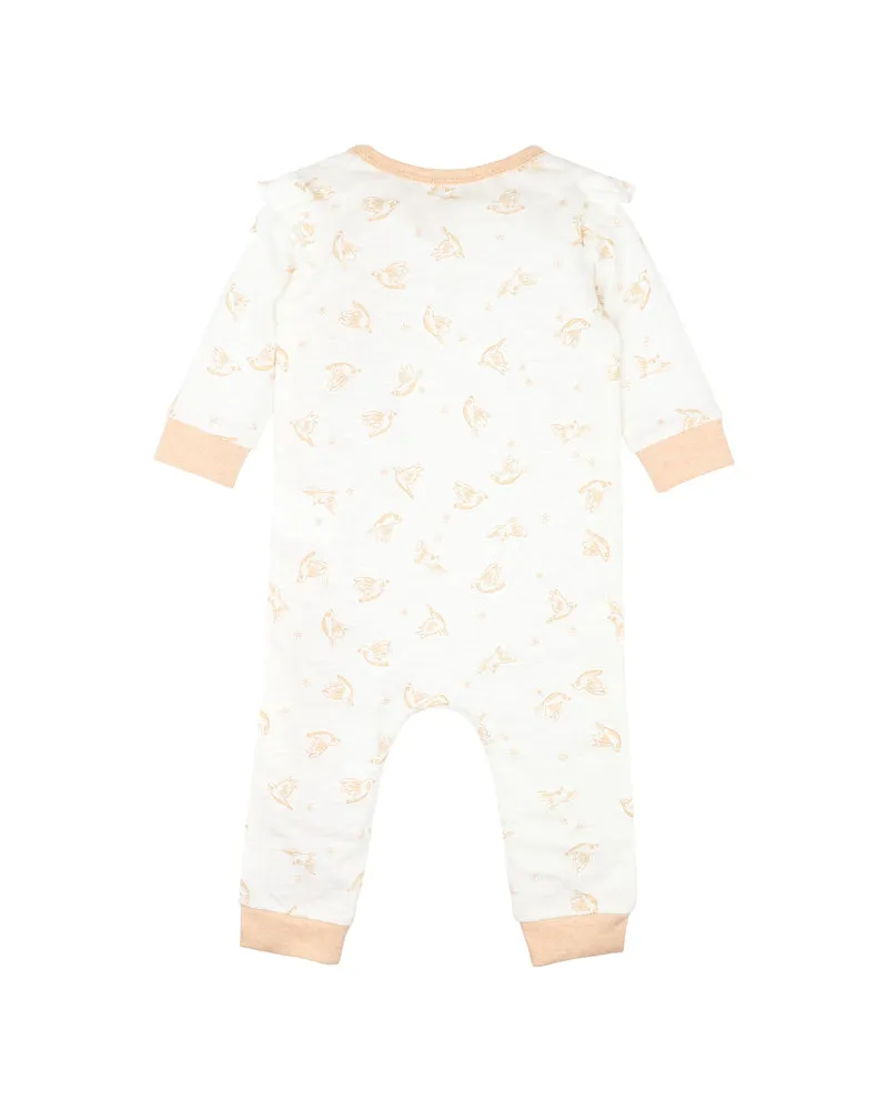 FOX & FINCH SWEET SPOT BIRD PRINT LS ZIP ROMPER