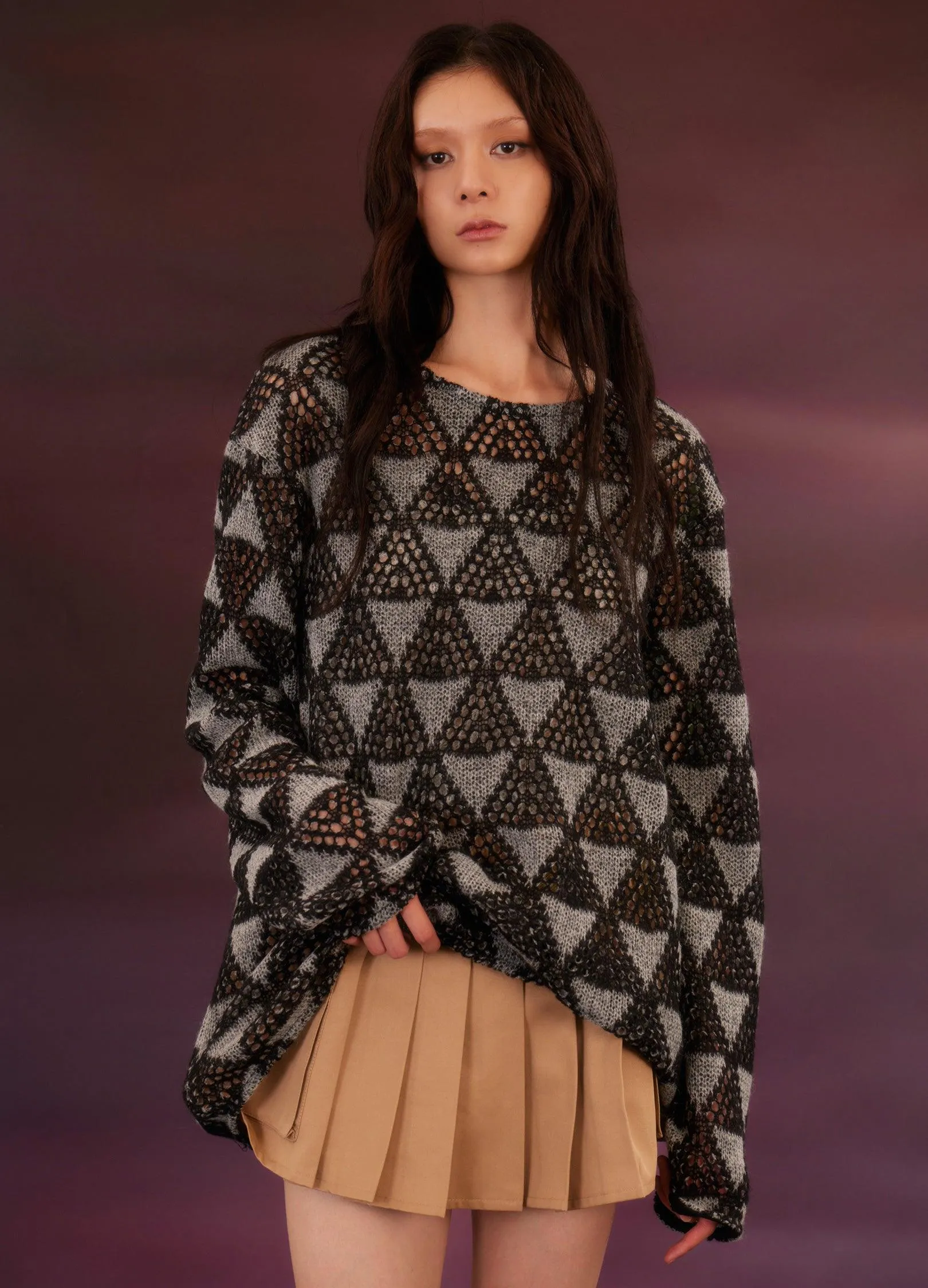 Geometric Mesh Knit Sweater By Kadakada