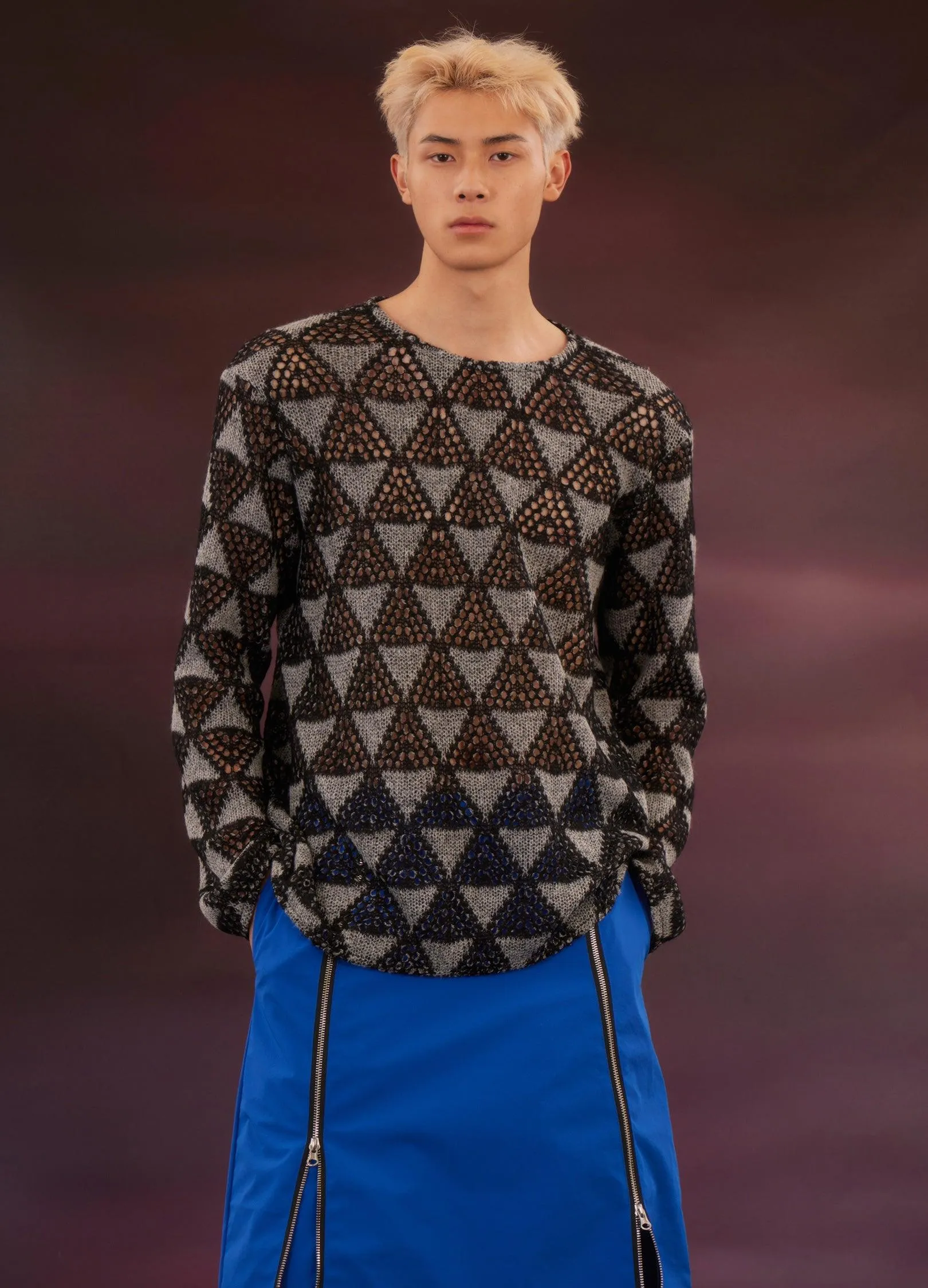 Geometric Mesh Knit Sweater By Kadakada