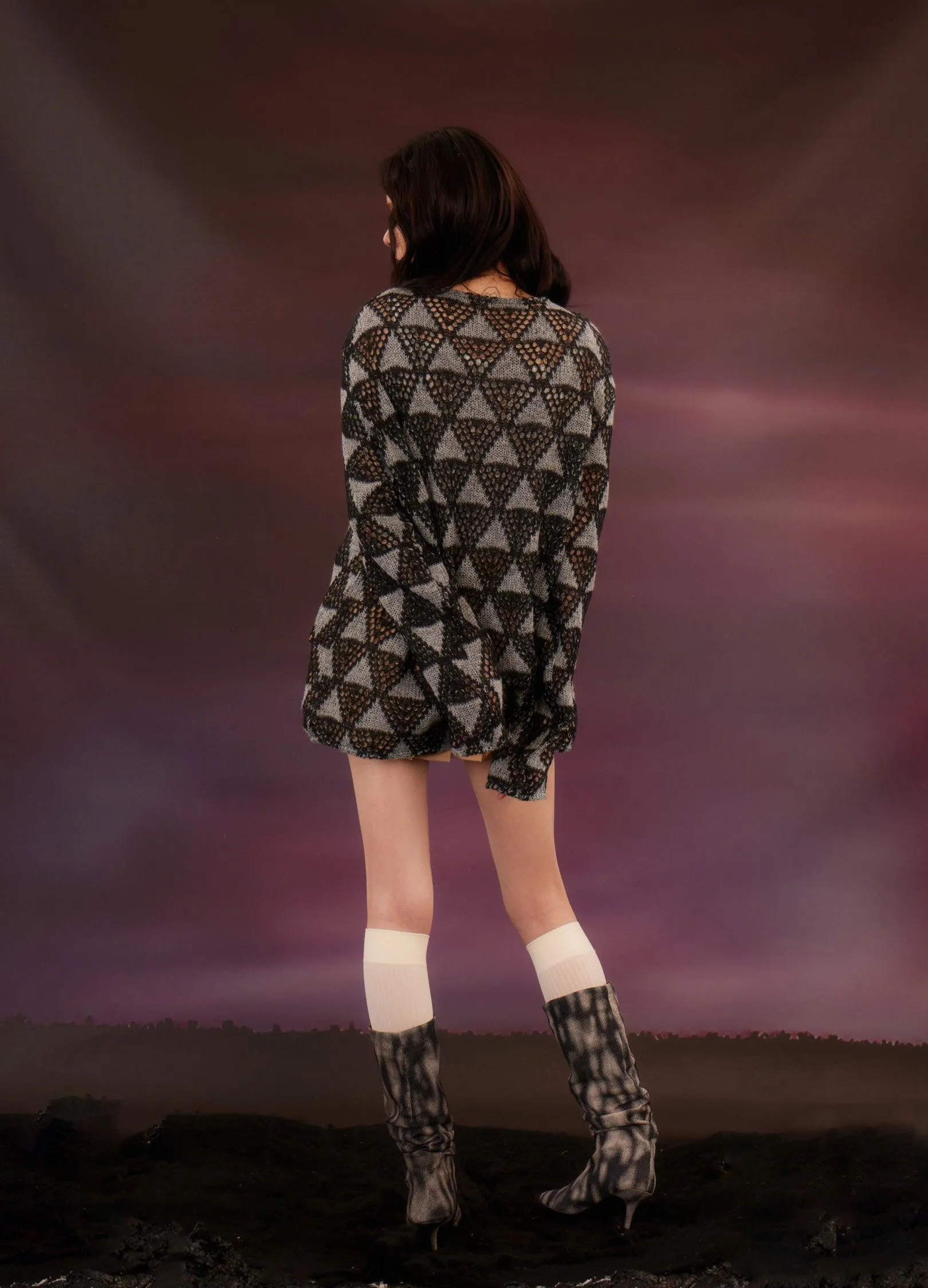 Geometric Mesh Knit Sweater By Kadakada