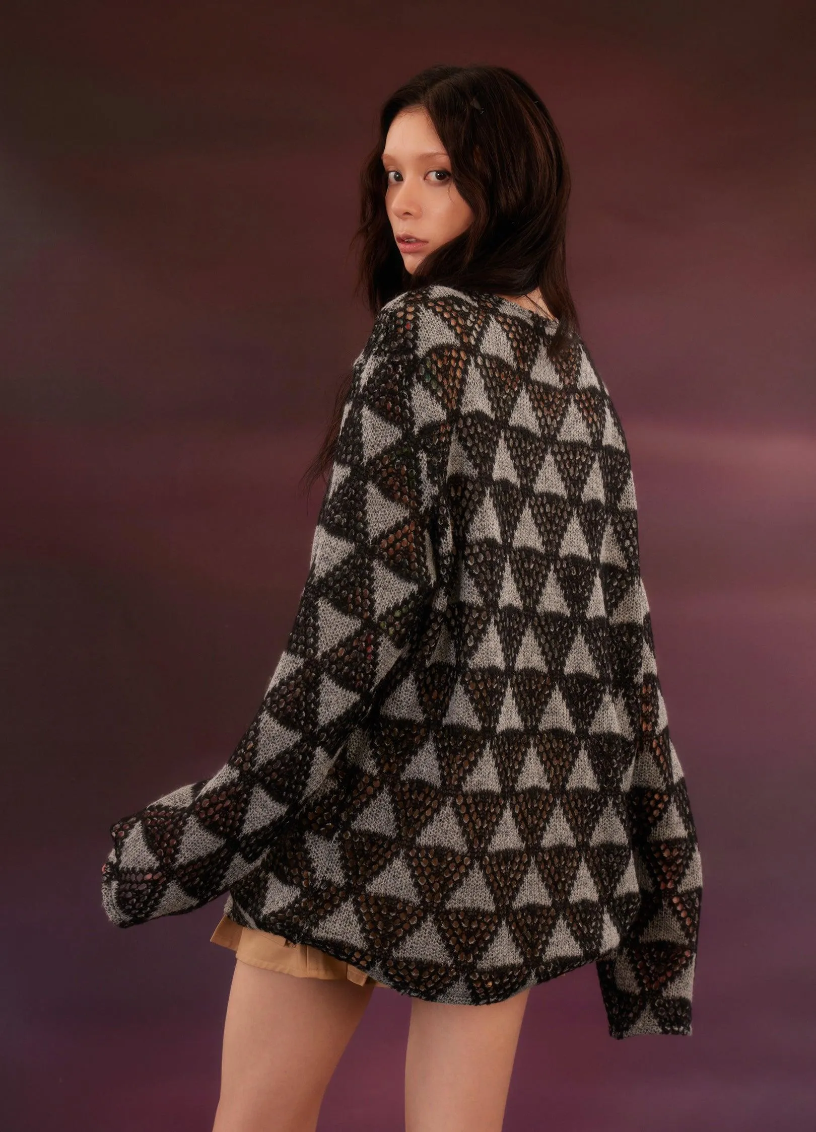 Geometric Mesh Knit Sweater By Kadakada