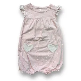 Girls Carter's Size 24 Months Pink & White Heart Pocket Snap Bottom Romper