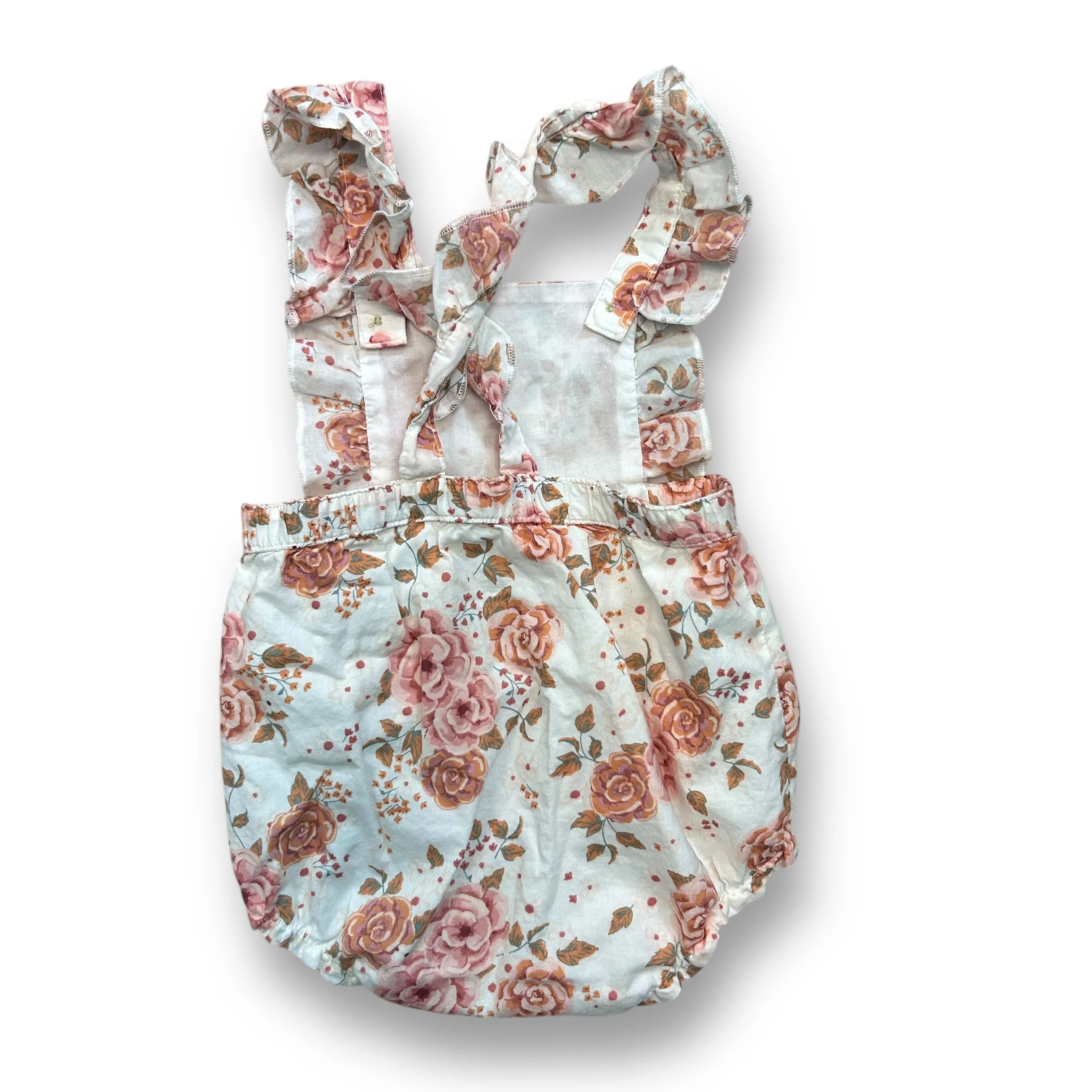 Girls H&M Size 9 Month Pink Blush Rose Print Ruffled Romper