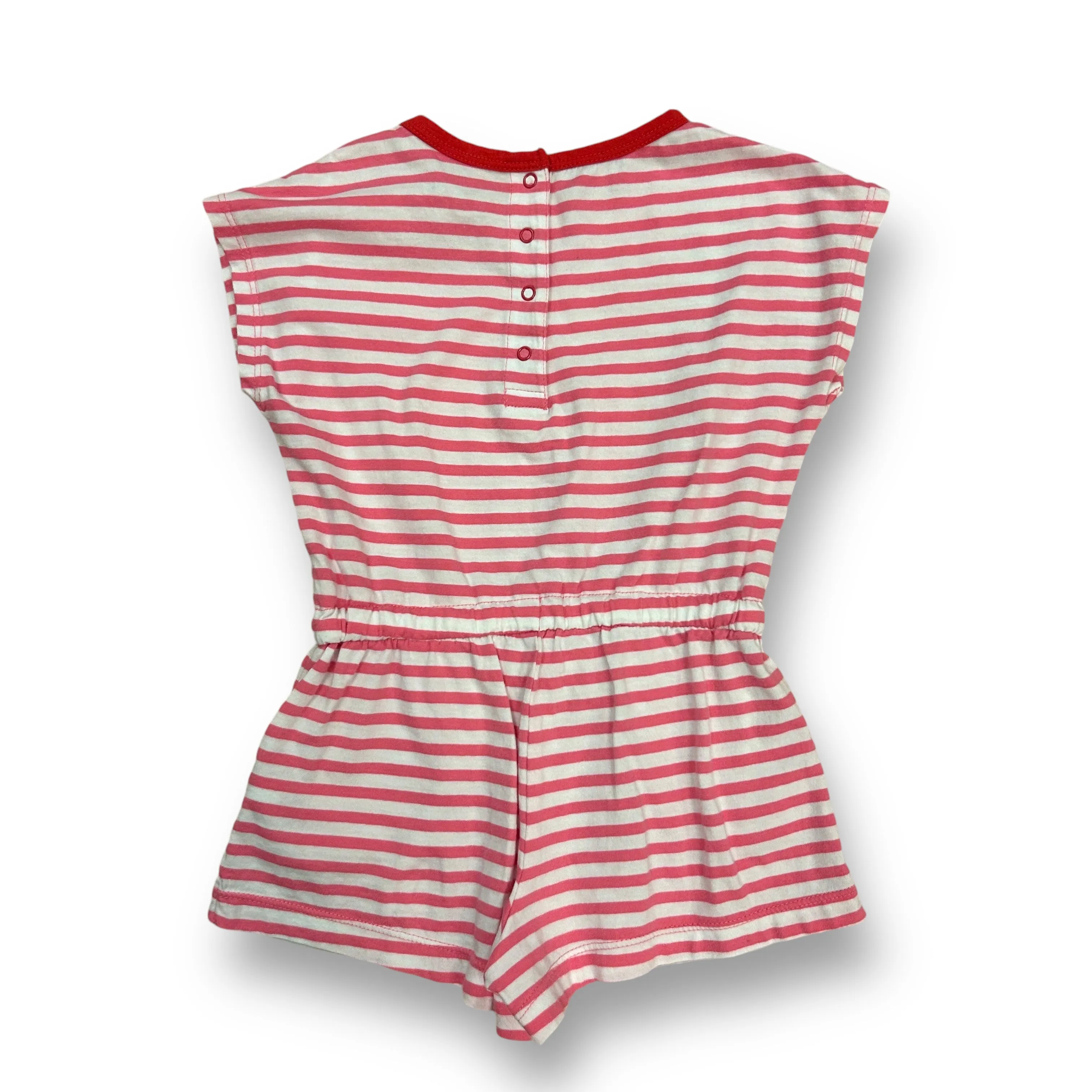 Girls Primary Size 2 Pink & White Striped Snap-Back Pocket Romper