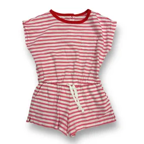 Girls Primary Size 2 Pink & White Striped Snap-Back Pocket Romper