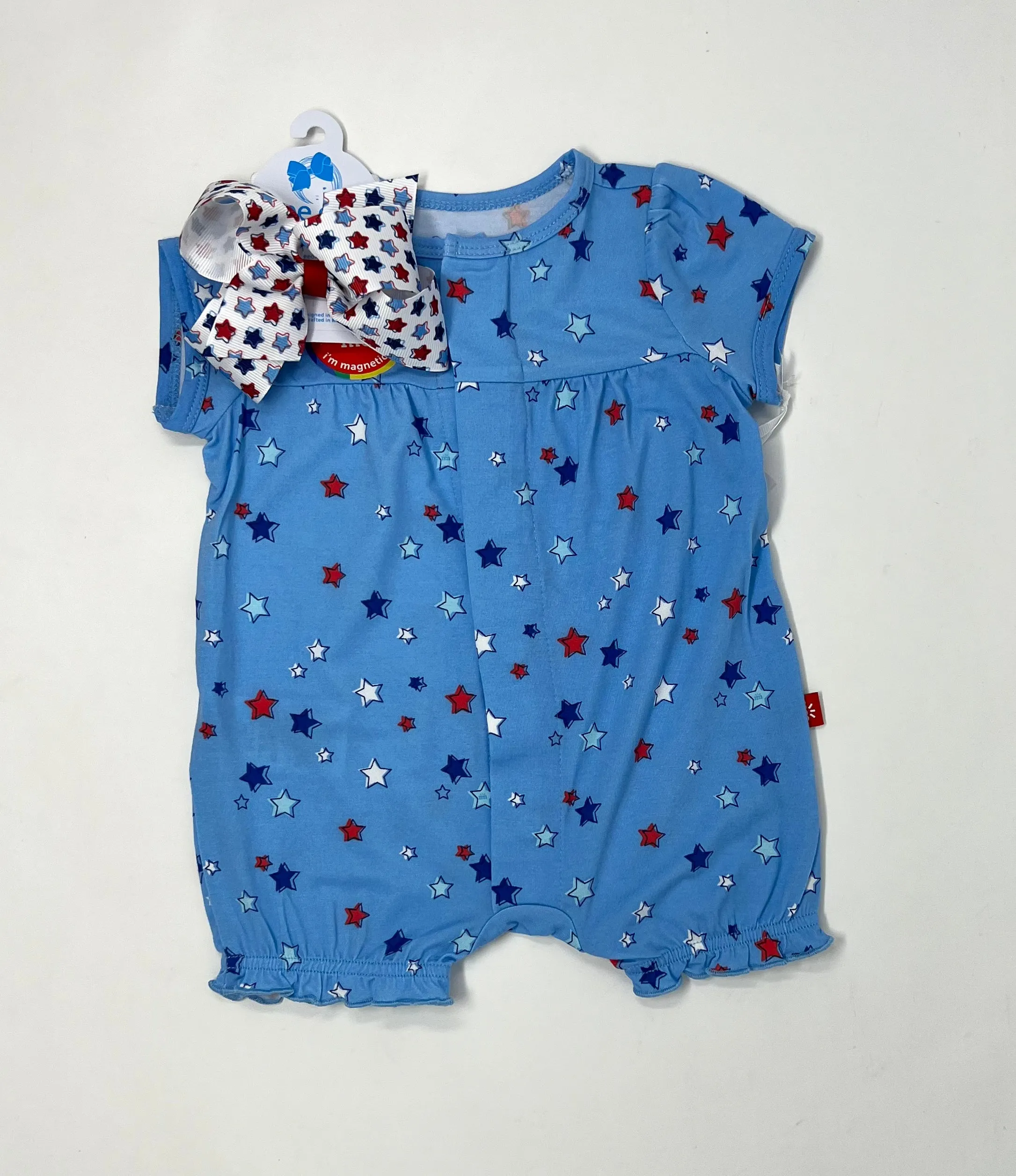 Girls Red White & Bluetiful Modal Magnetic Short Sleeve Romper