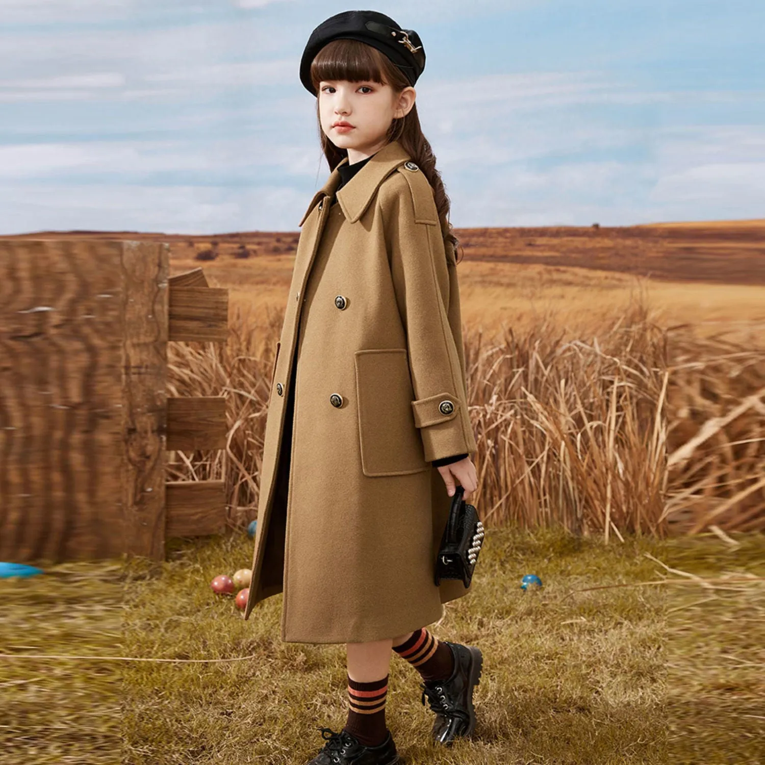 Girls' Woolen Coat Mid-length Autumn And Winter College Style