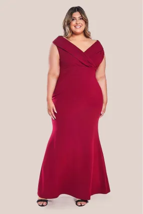 Goddiva Front Wrap Off The Shoulder Maxi Dress - Wine