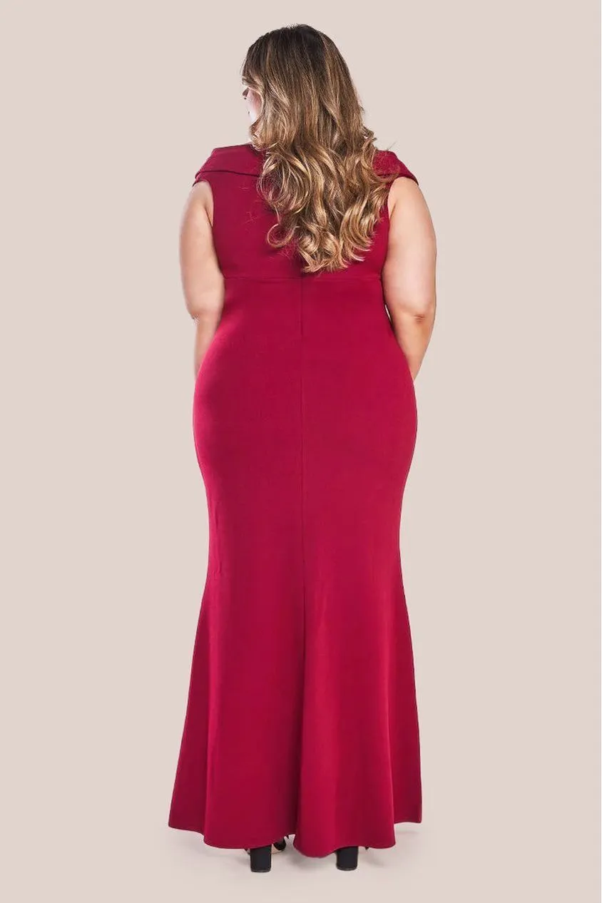 Goddiva Front Wrap Off The Shoulder Maxi Dress - Wine