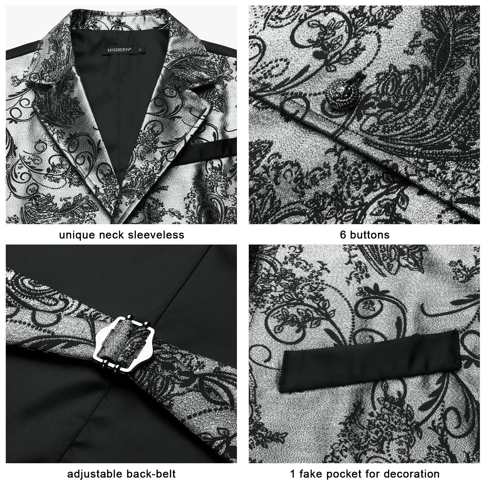 Gothic Lapel Party Vest for Men - SILVER/BLACK-6