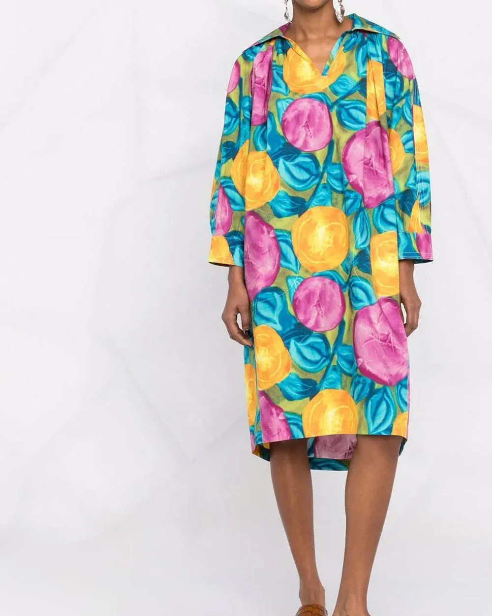 Graphic Floral Print Oversized Midi Dress