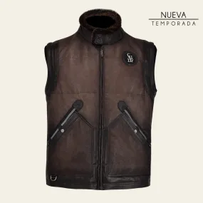 H350BOB- Cuadra moka casual fashion lambskin leather vest for men