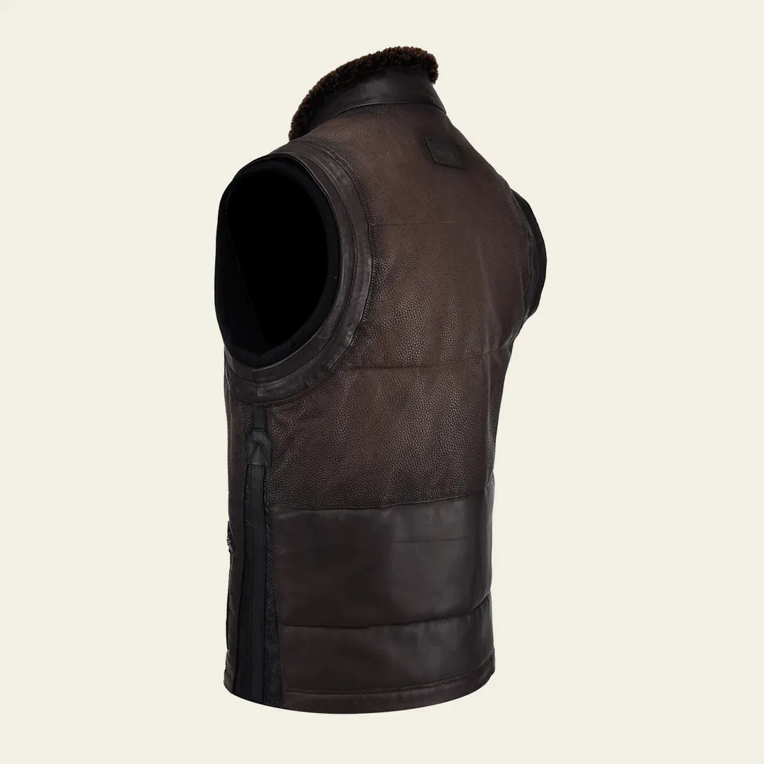 H350BOB- Cuadra moka casual fashion lambskin leather vest for men