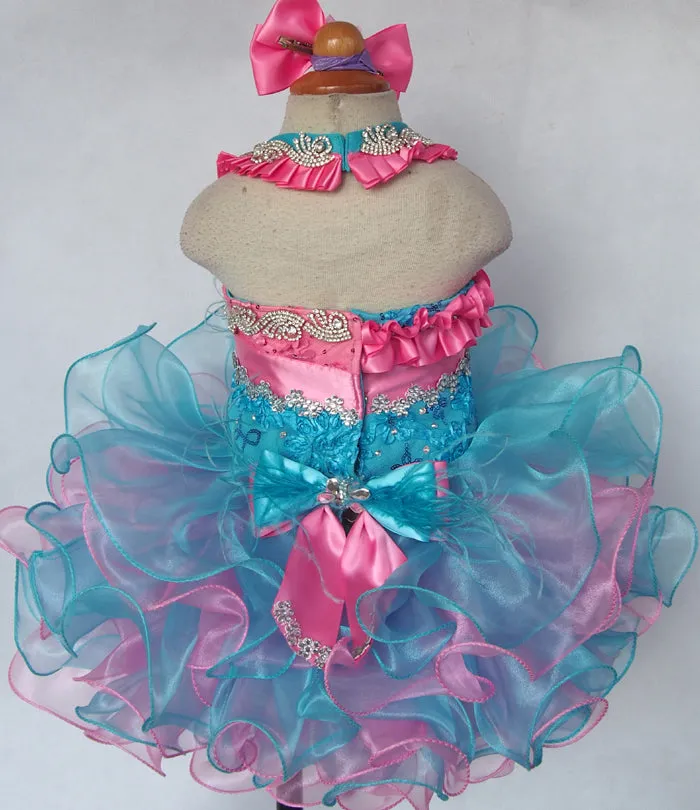 Halter Toddler/Little Miss Feather Glitz Cupcake Pageant Dress With Hair bow