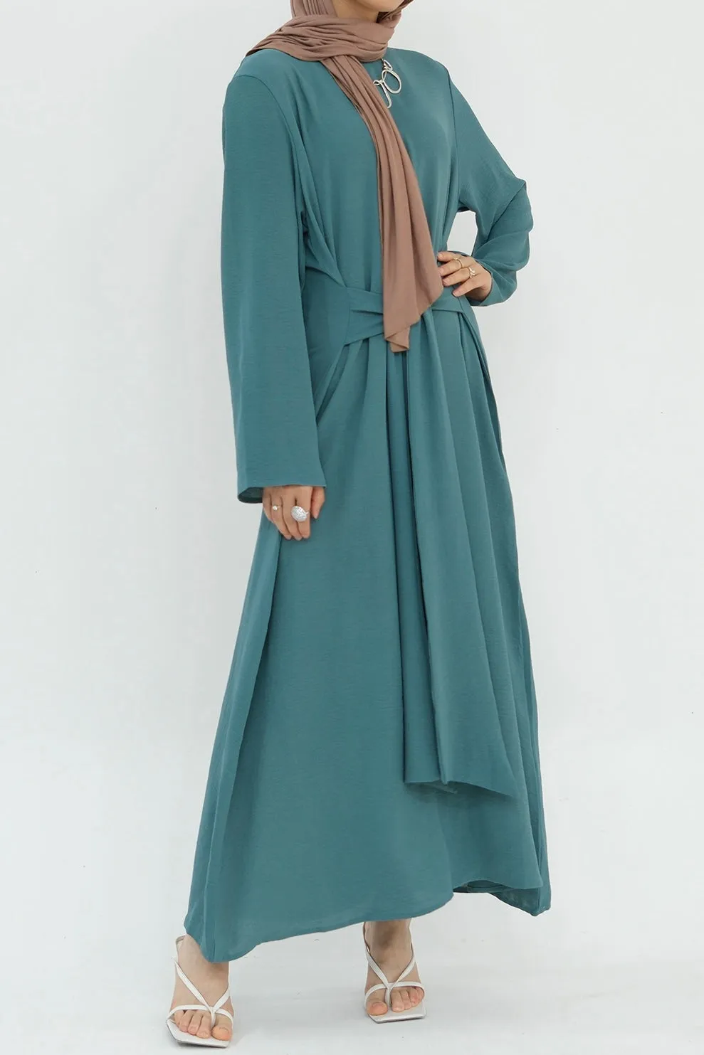 Hanadi Wrap Maxi Dress Abaya 822 - Teal Blue