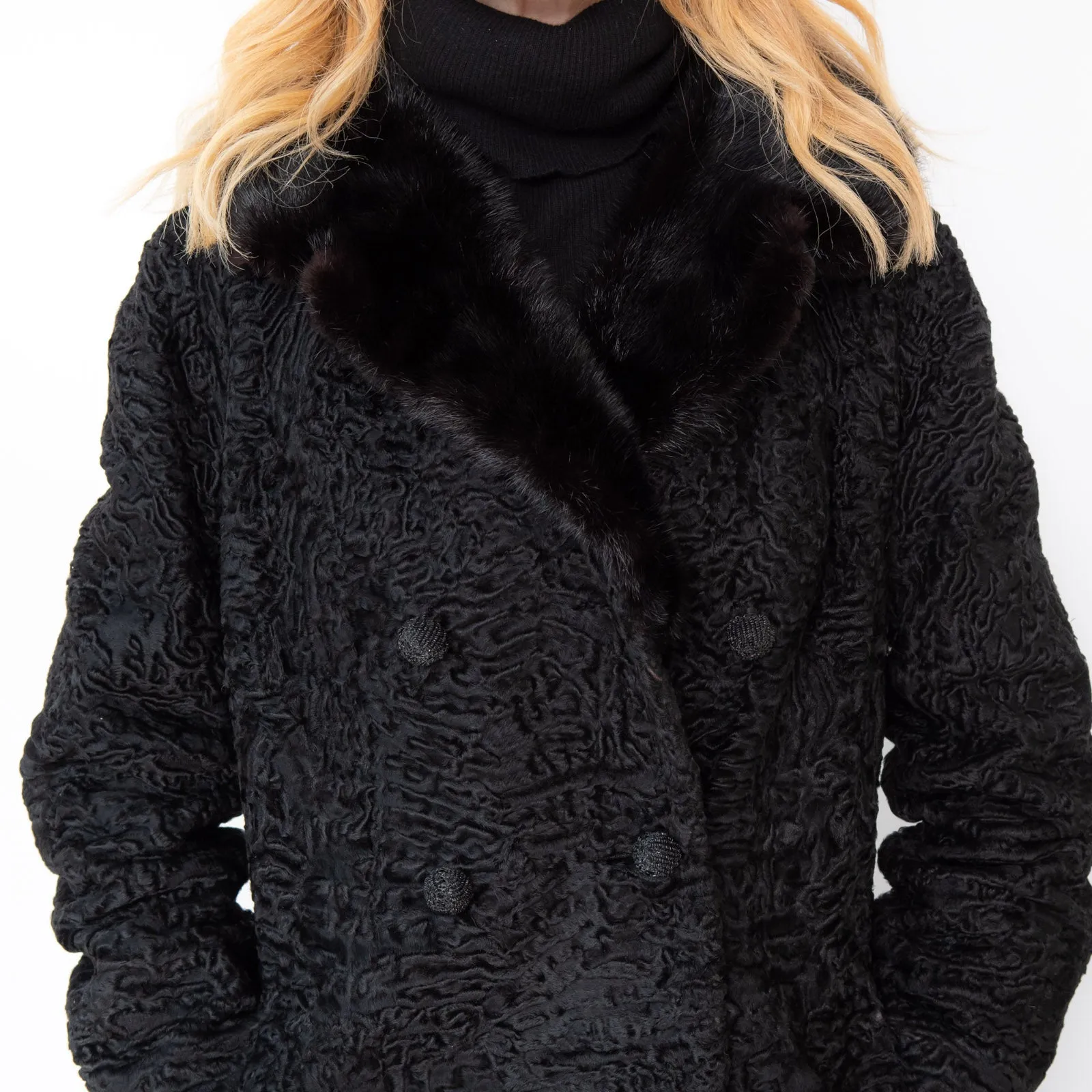 Hector Hunter Black Double Breasted Coat Fur Trim Size 8 to 10