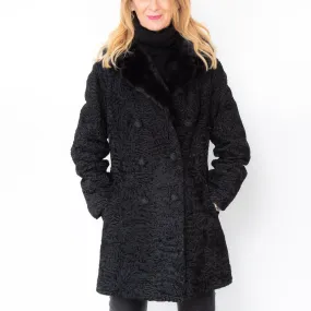 Hector Hunter Black Double Breasted Coat Fur Trim Size 8 to 10