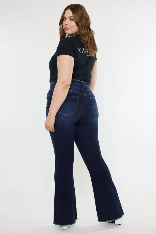 HI Curvy Plus Size Women High Rise Double WB Fray Hem Flare Jeans