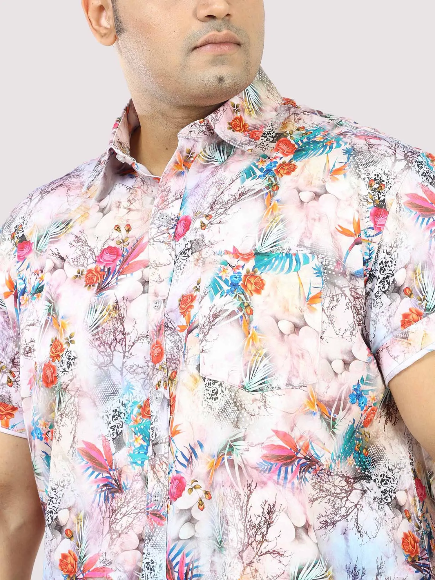 Hibiscus Tropic Digital Printed Half Sleeve Shirt Men's Plus Size