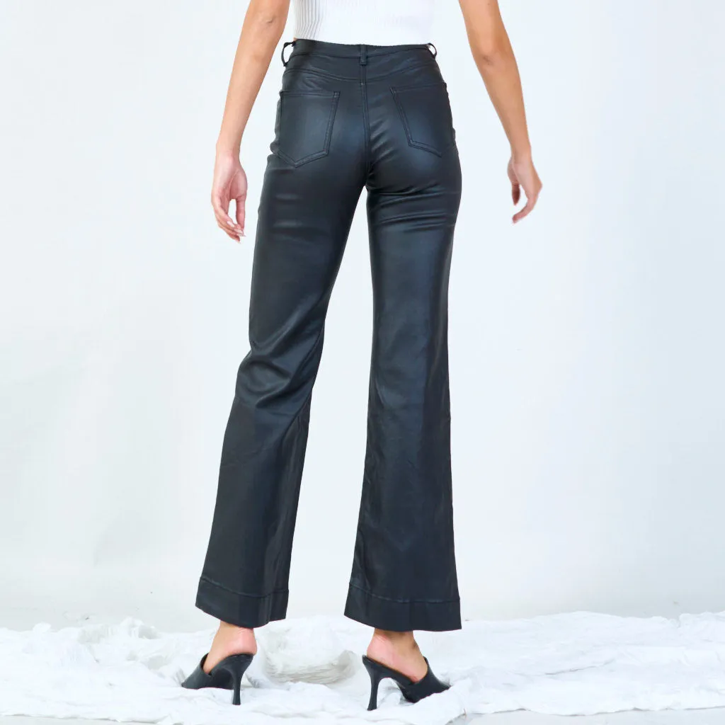 High-waisted faux leather flared pants wholesale