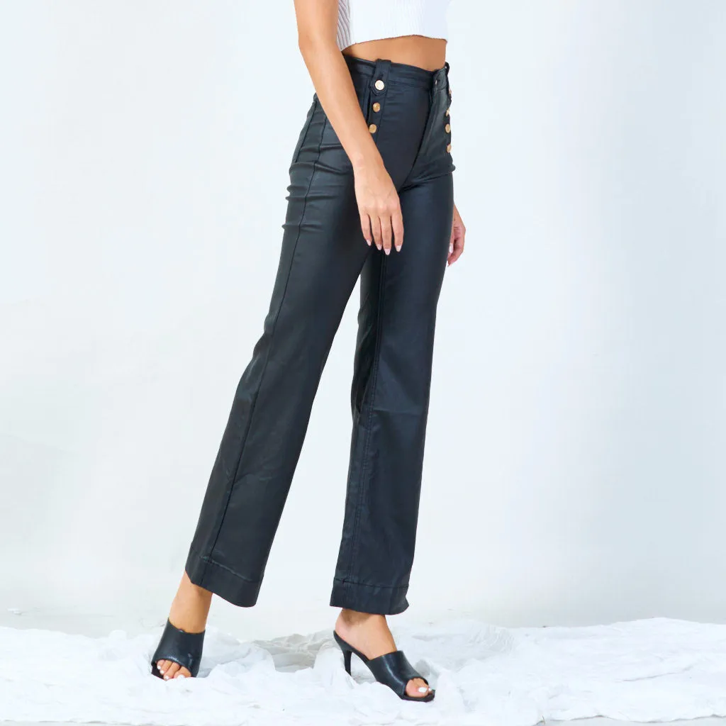 High-waisted faux leather flared pants wholesale