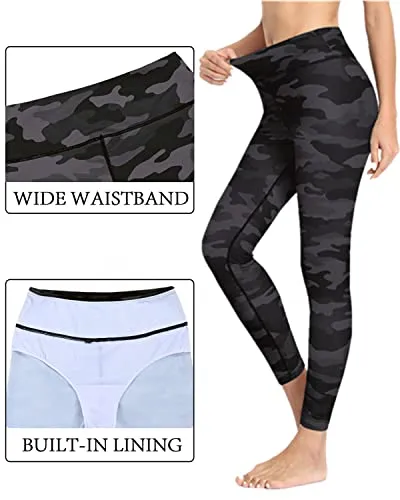 High Waisted Upf 50  Swim Pants For Women Swimming Leggings Rash Guard Swimsuit Pants-Black Camouflage