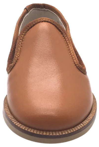 Hoo Shoes Boy's Tan Smooth Leather Smoking Loafer Flats