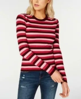 Hooked Up Women's By Iot Juniors' Shine Striped Rib-Knit Sweater Red Size Small