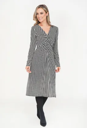 Hounds Tooth Pattern Wrap Dress